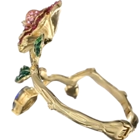 NWT Betsey Johnson Rose Hinged Bangle Bracelet, gold toned - Picture 9 of 17